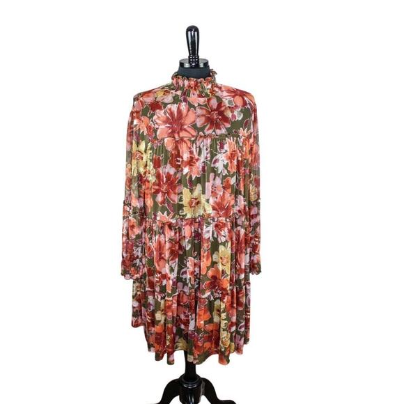 Stella & Julie Floral Dress Tiered Ruffle Layered Trapeze Swing A Line - Picture 1 of 4